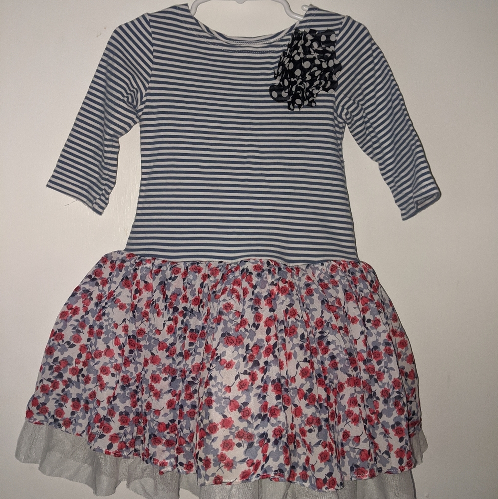 Adorable girls floral and striped dress